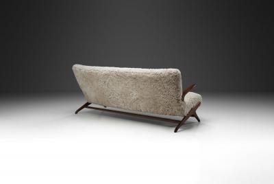 Mid Century Sofa with Sheepskin Upholstery Denmark 1950s