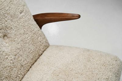 Mid Century Sofa with Sheepskin Upholstery Denmark 1950s