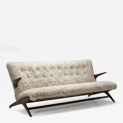 Mid Century Sofa with Sheepskin Upholstery Denmark 1950s
