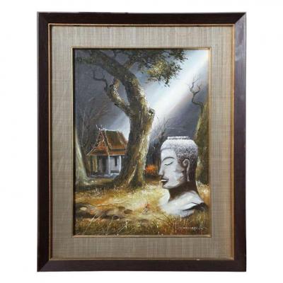 Mid Century Soothing Reflective Buddha Painting