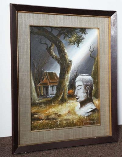 Mid Century Soothing Reflective Buddha Painting