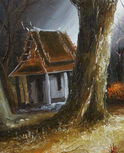 Mid Century Soothing Reflective Buddha Painting