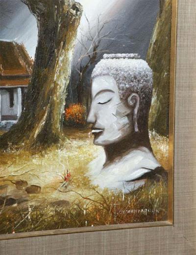 Mid Century Soothing Reflective Buddha Painting