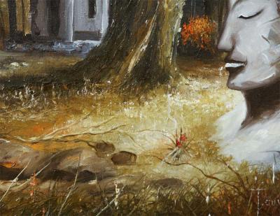 Mid Century Soothing Reflective Buddha Painting