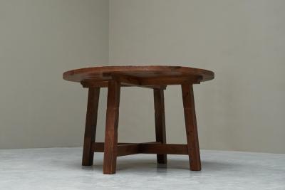 Mid Century Spanish Style Dining or Center Table in Solid Wood and Wrought Iron