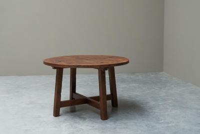 Mid Century Spanish Style Dining or Center Table in Solid Wood and Wrought Iron