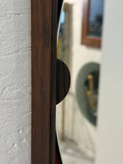 Mid Century Square Mirror with Red Backing Italy 1970s