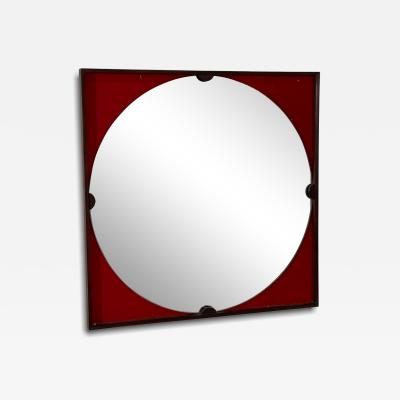 Mid Century Square Mirror with Red Backing Italy 1970s