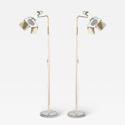 Mid Century Studio Floor Lamps W Adjustable Reflectors in Off White Enamel