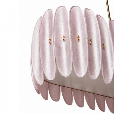 Mid Century Style Ceiling Lamp in Brass and Pink Murano Scova Glass Italy