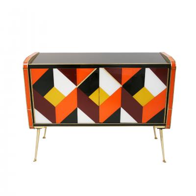 Mid Century Style Solid Wood Colored Glass and Brass Italian Sideboard