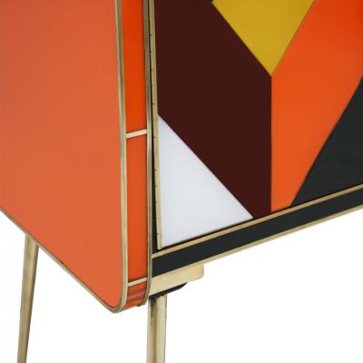Mid Century Style Solid Wood Colored Glass and Brass Italian Sideboard