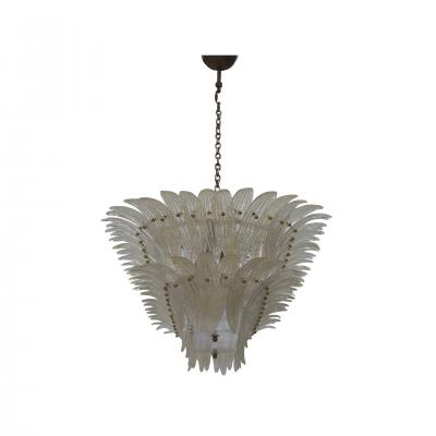 Mid Century Style Transparent Murano Glass And Brass Italian Suspension Lamp