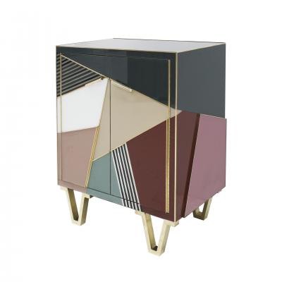 Mid Century Style Wood Colored Glass and Brass Pair of Italian Sideboards