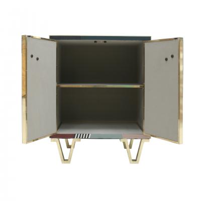 Mid Century Style Wood Colored Glass and Brass Pair of Italian Sideboards