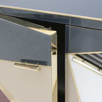 Mid Century Style Wood Colored Glass and Brass Pair of Italian Sideboards