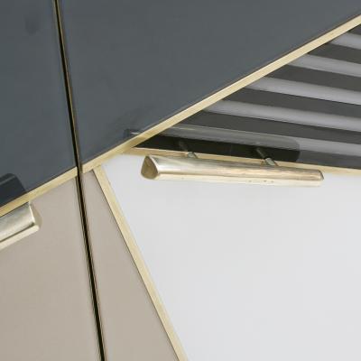 Mid Century Style Wood Colored Glass and Brass Pair of Italian Sideboards