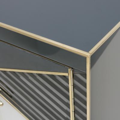 Mid Century Style Wood Colored Glass and Brass Pair of Italian Sideboards