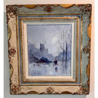 Mid Century Swedish Cityscape Oil Painting by A Stukenbroker