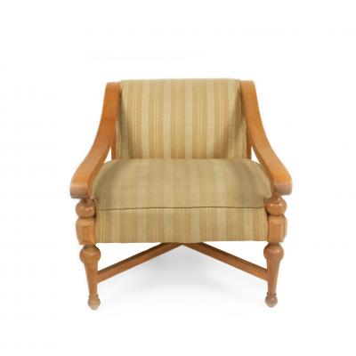 Mid Century Sycamore Upholstered Arm Chairs