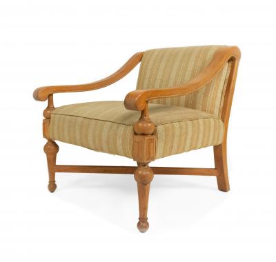 Mid Century Sycamore Upholstered Arm Chairs