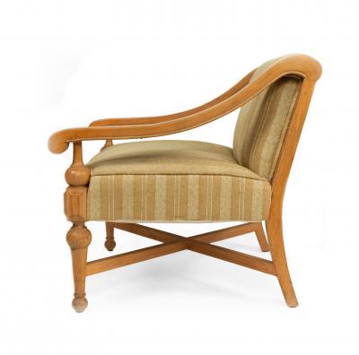 Mid Century Sycamore Upholstered Arm Chairs