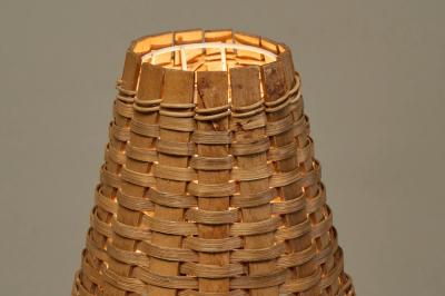 Mid Century Table Lamp in Wrought Iron with Woven Rattan Shade 1960s