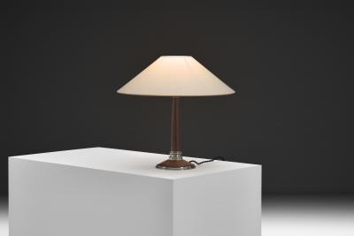 Mid Century Table Lamp with Wood and Steel Stem Denmark 1960s