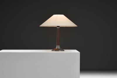Mid Century Table Lamp with Wood and Steel Stem Denmark 1960s