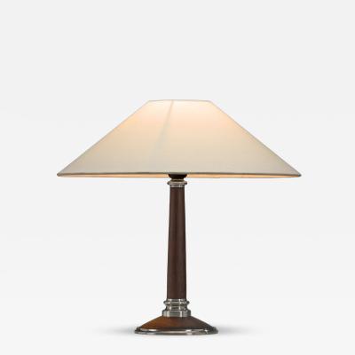 Mid Century Table Lamp with Wood and Steel Stem Denmark 1960s