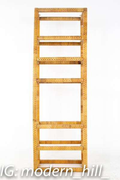 Mid Century Tall Cane and Glass Etagere Shelf
