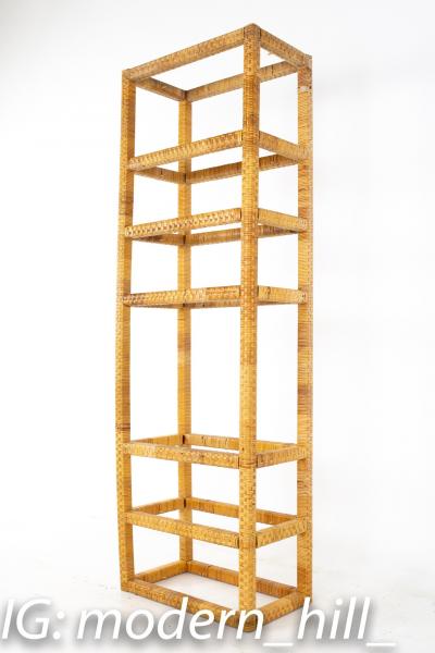 Mid Century Tall Cane and Glass Etagere Shelf