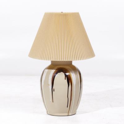 Mid Century Tan Ceramic Drip Glaze Lamps Pair