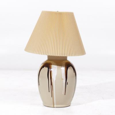 Mid Century Tan Ceramic Drip Glaze Lamps Pair