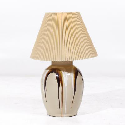 Mid Century Tan Ceramic Drip Glaze Lamps Pair