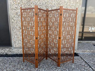 Mid Century Teak Four Panel Room Divider Screen