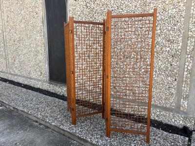 Mid Century Teak Four Panel Room Divider Screen
