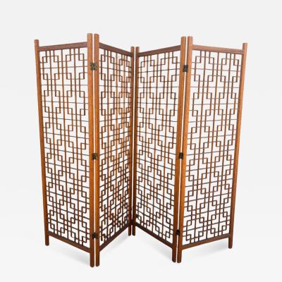Mid Century Teak Four Panel Room Divider Screen