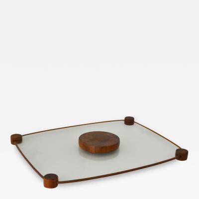 Mid Century Teak and Glass Tray