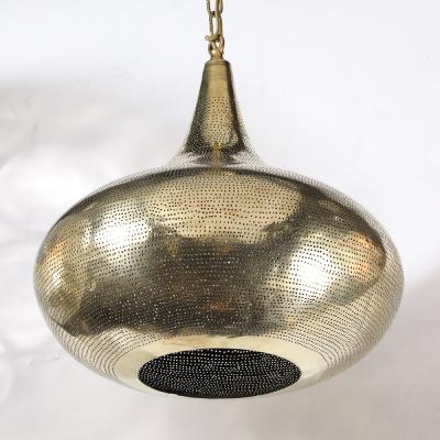 Mid Century Teardrop Form Antique Brass Pendant w Pierced Detailing Chandelier