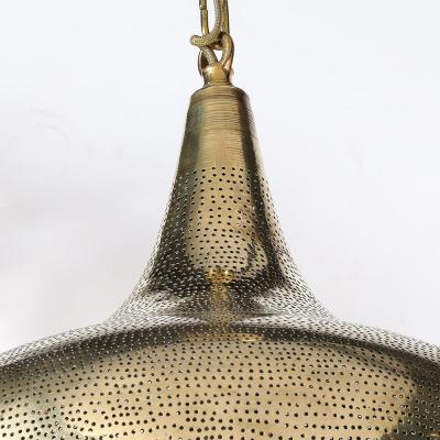 Mid Century Teardrop Form Antique Brass Pendant w Pierced Detailing Chandelier