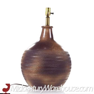 Mid Century Textured Ceramic Brown Pottery Lamp