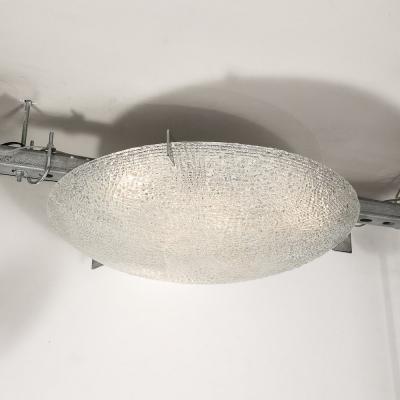Mid Century Textured Glass Round Flush Mount Minimal Nickel Fitted Chandelier