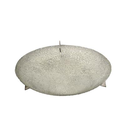 Mid Century Textured Glass Round Flush Mount Minimal Nickel Fitted Chandelier