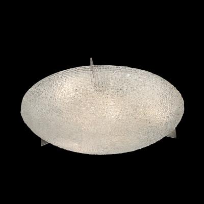 Mid Century Textured Glass Round Flush Mount Minimal Nickel Fitted Chandelier