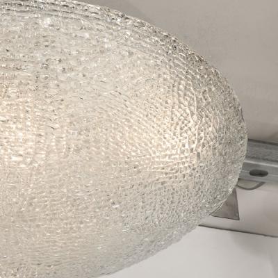 Mid Century Textured Glass Round Flush Mount Minimal Nickel Fitted Chandelier