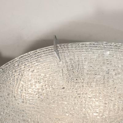 Mid Century Textured Glass Round Flush Mount Minimal Nickel Fitted Chandelier