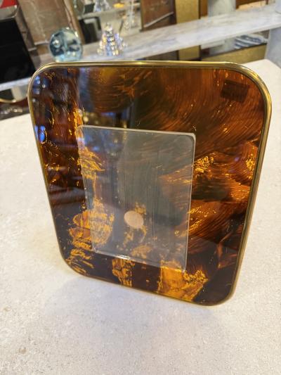 Mid Century Tortoiseshell Lucite and Brass Picture Frame 1970s