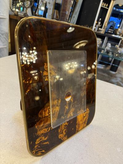 Mid Century Tortoiseshell Lucite and Brass Picture Frame 1970s