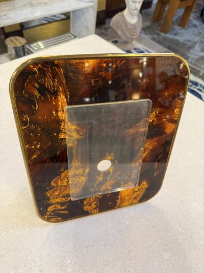 Mid Century Tortoiseshell Lucite and Brass Picture Frame 1970s